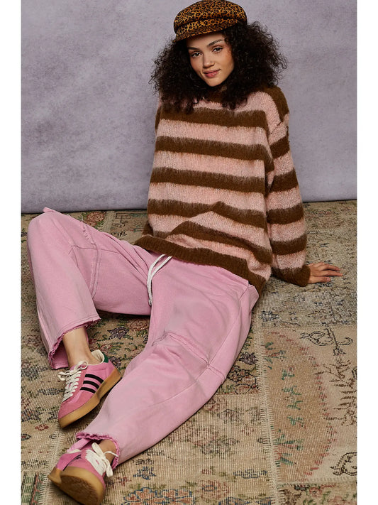 Chocolate & Peach Striped Sweater