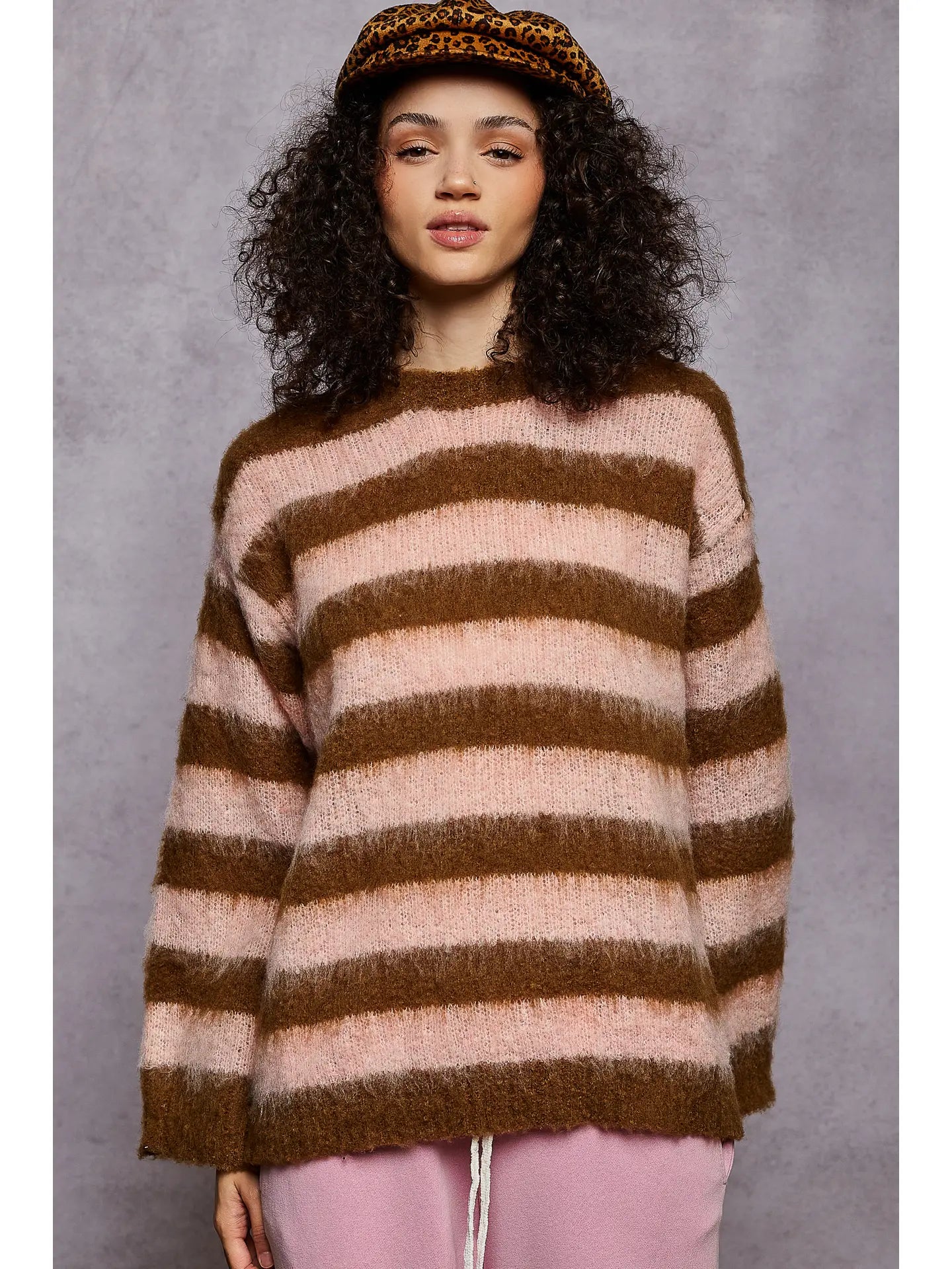Chocolate & Peach Striped Sweater