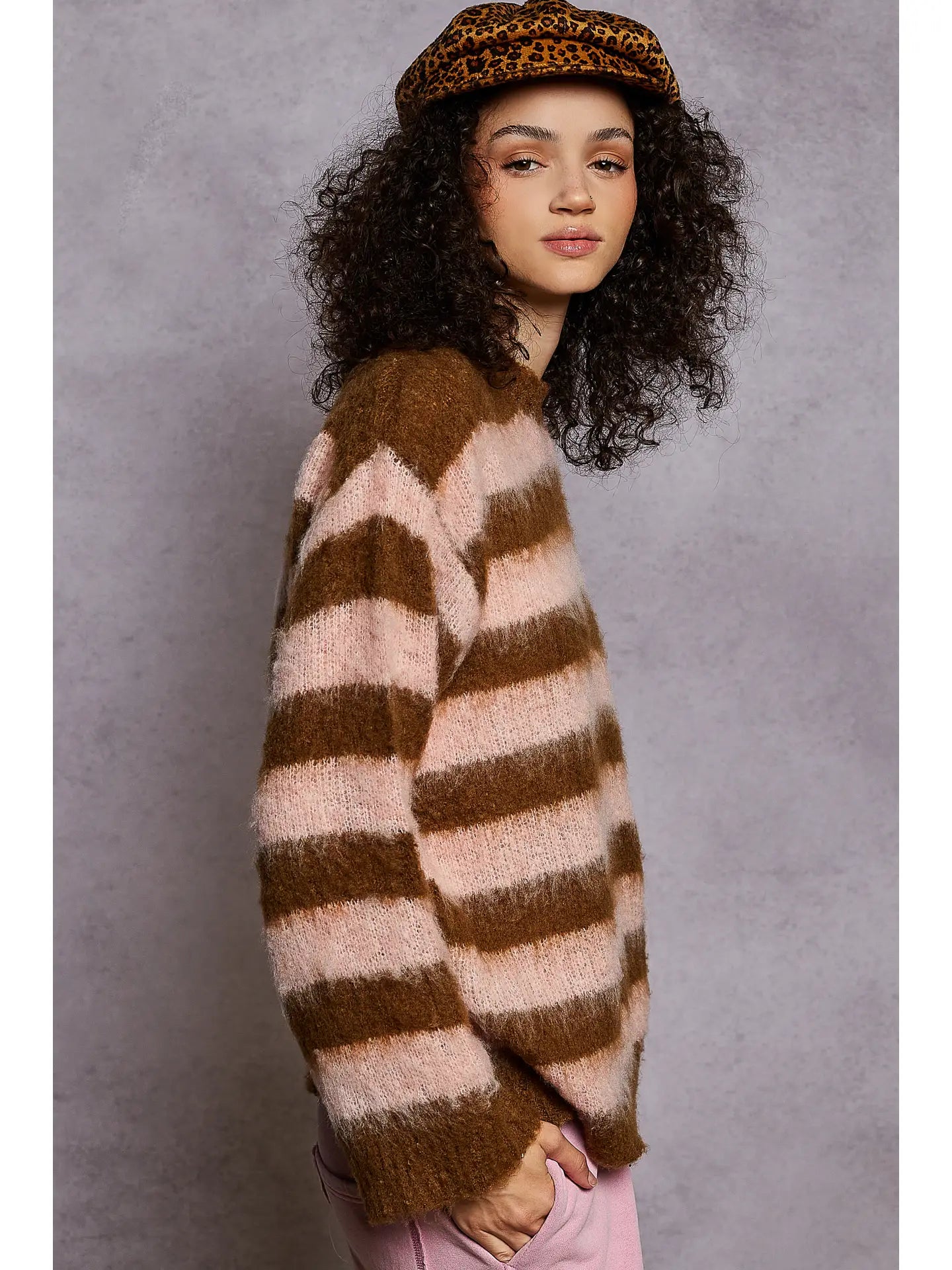 Chocolate & Peach Striped Sweater