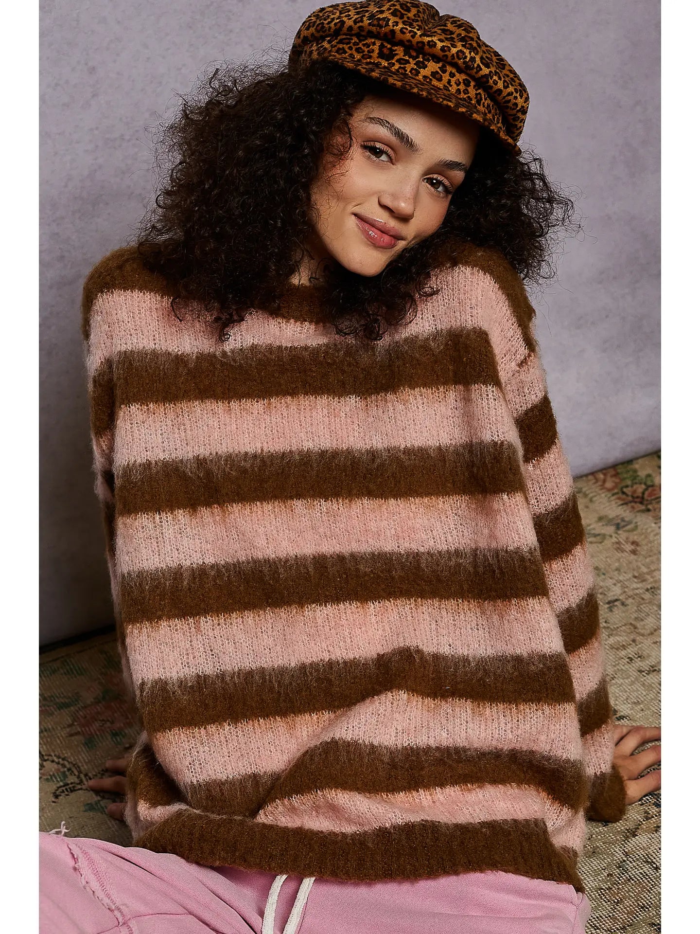 Chocolate & Peach Striped Sweater