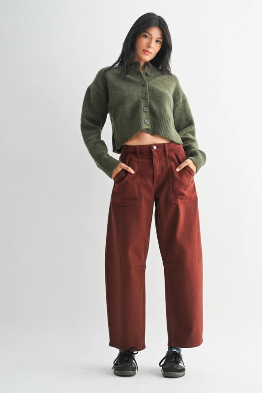 Cinnamon Utility Seamed Barrel Jean