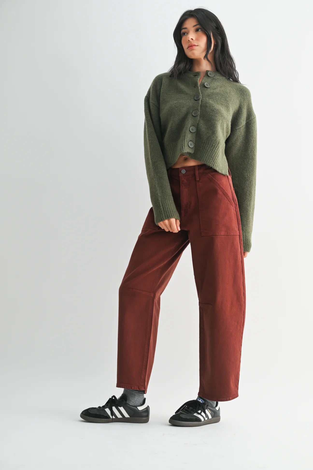 Cinnamon Utility Seamed Barrel Jean