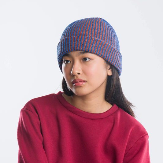 Cobalt Rust Simple Rib Knit Beanie