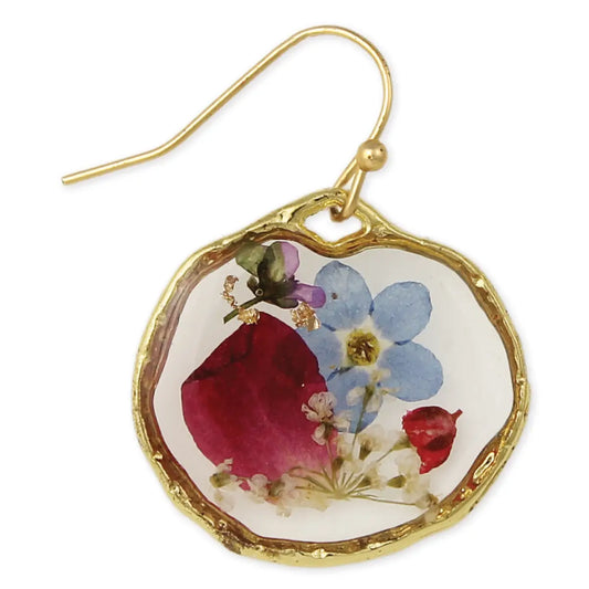 Floral Blue Red Dried Flower Earrings