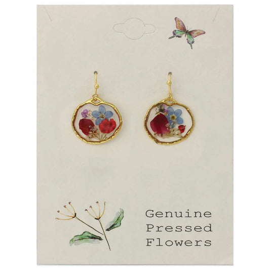 Floral Blue Red Dried Flower Earrings