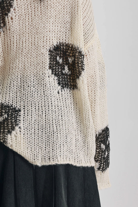 Cream Bonehead Skull Oversized Sweater by Ragged Priest