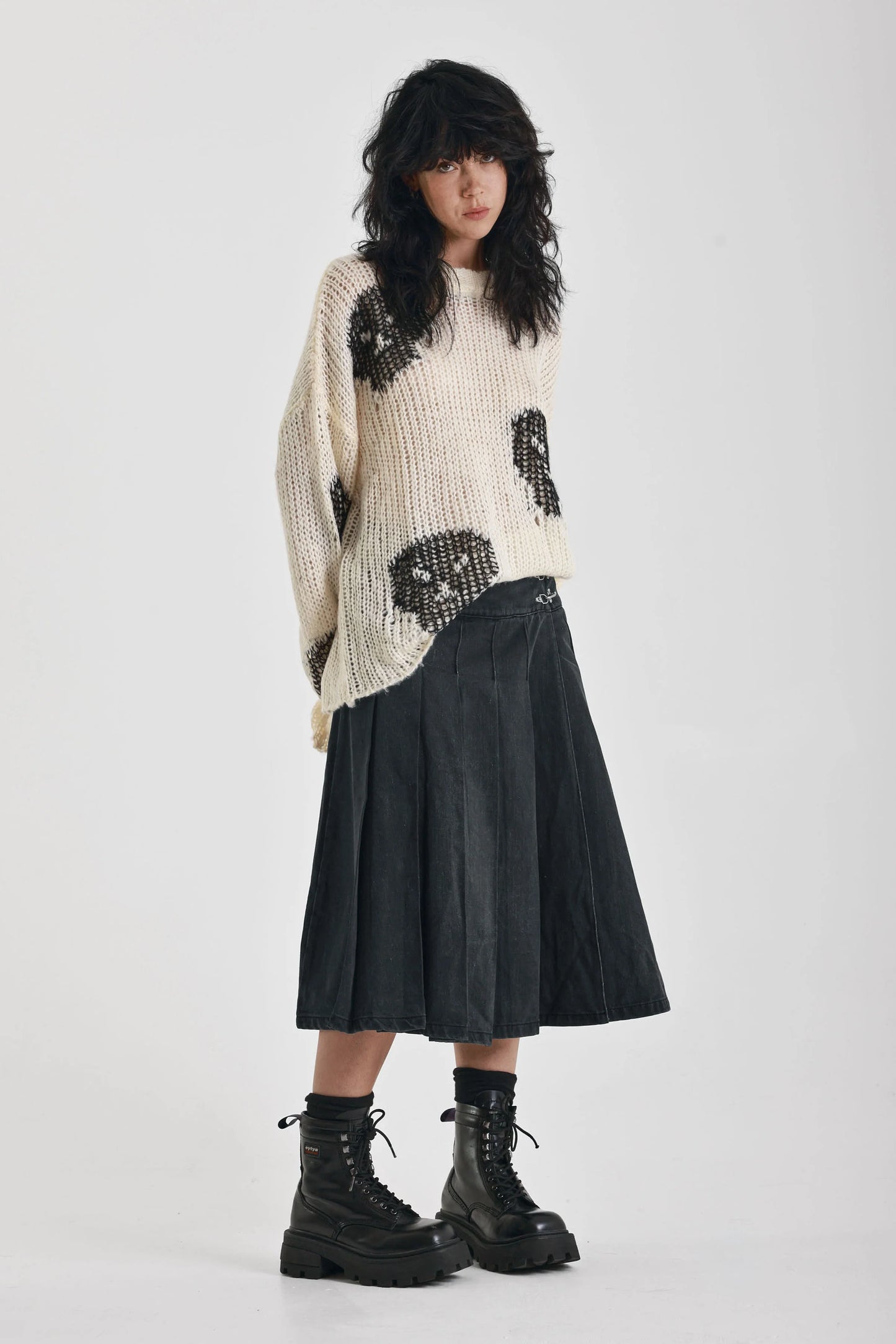 Cream Bonehead Skull Oversized Sweater by Ragged Priest
