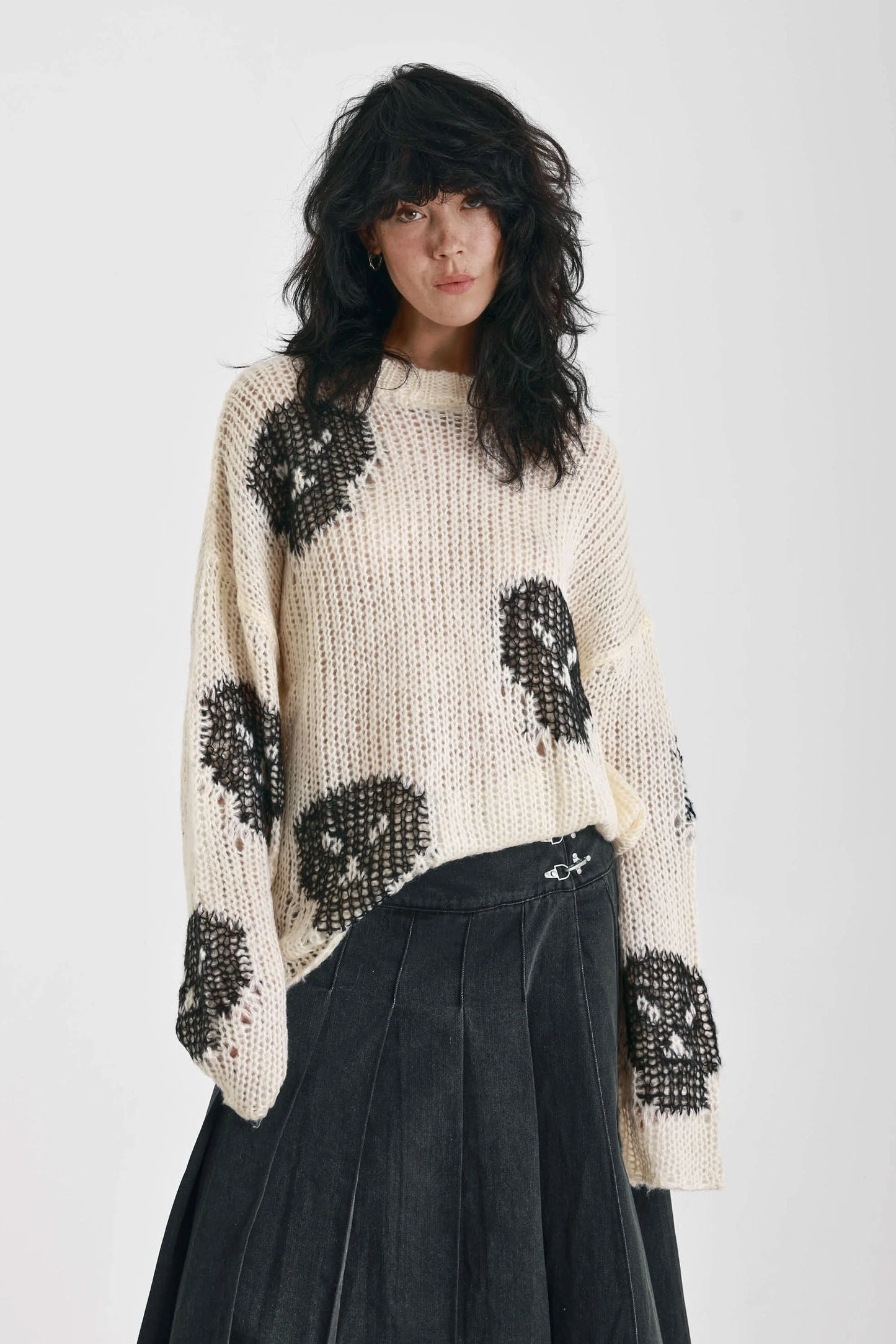 Cream Bonehead Skull Oversized Sweater by Ragged Priest