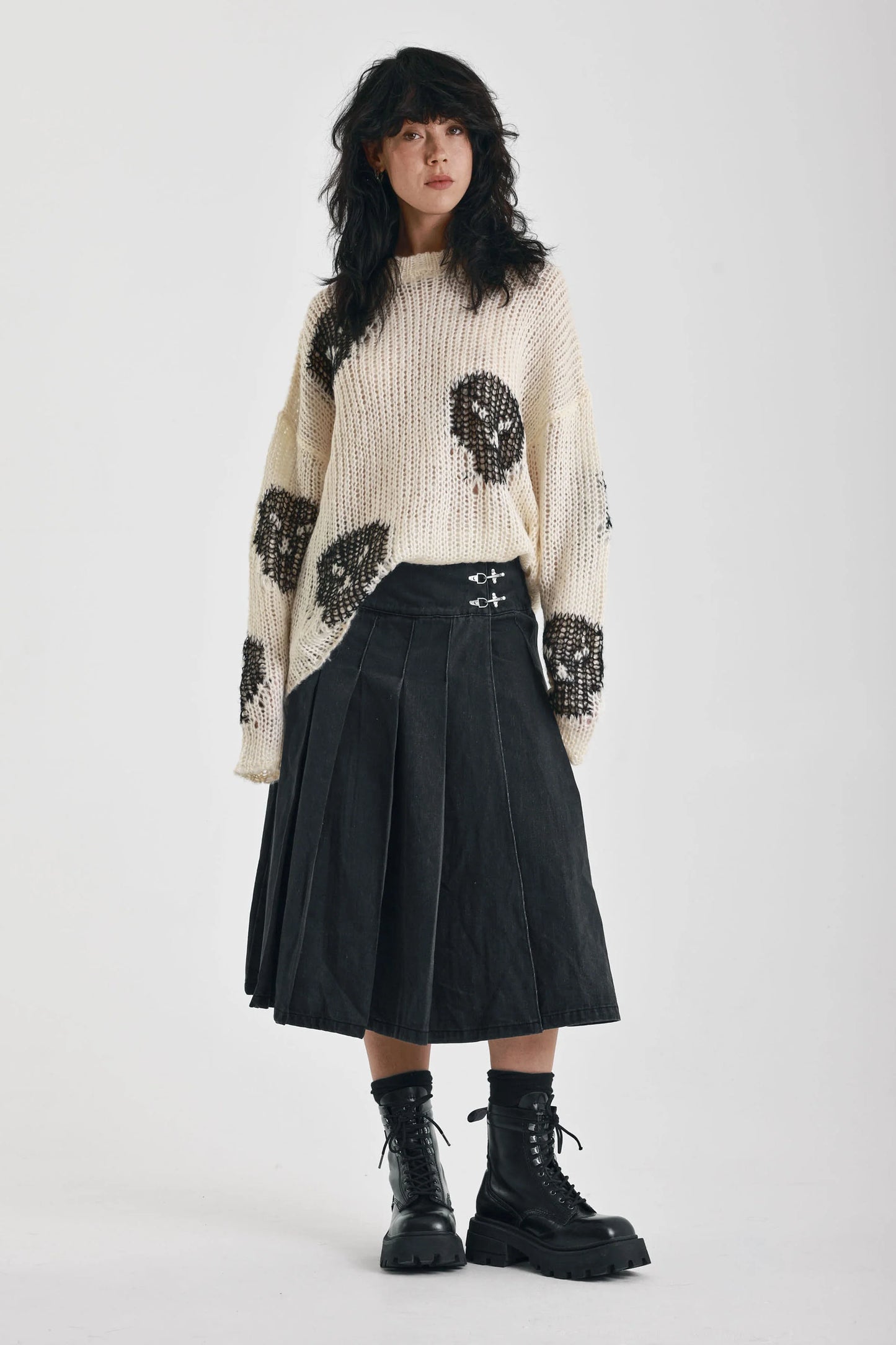 Cream Bonehead Skull Oversized Sweater by Ragged Priest