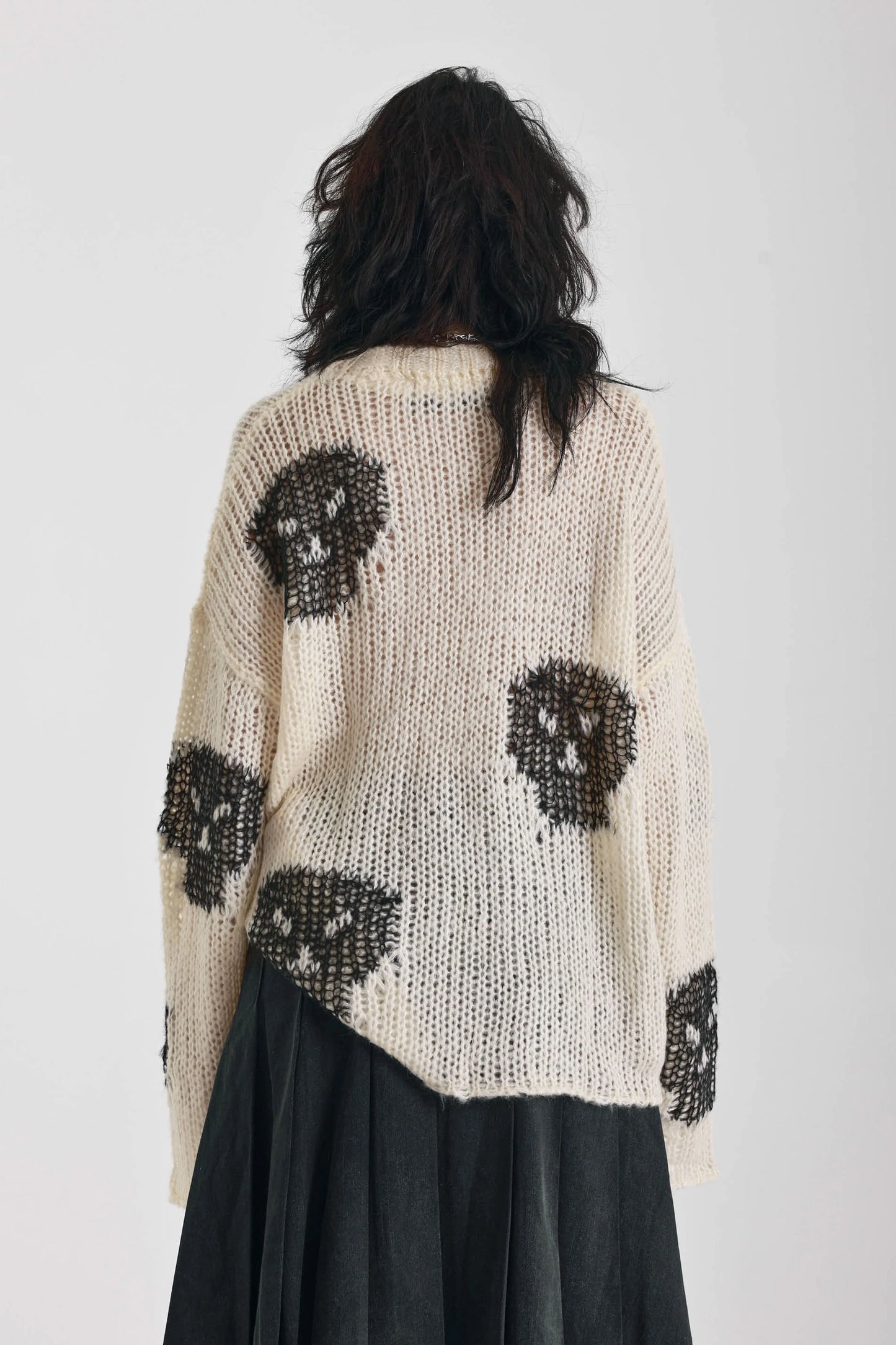 Cream Bonehead Skull Oversized Sweater by Ragged Priest