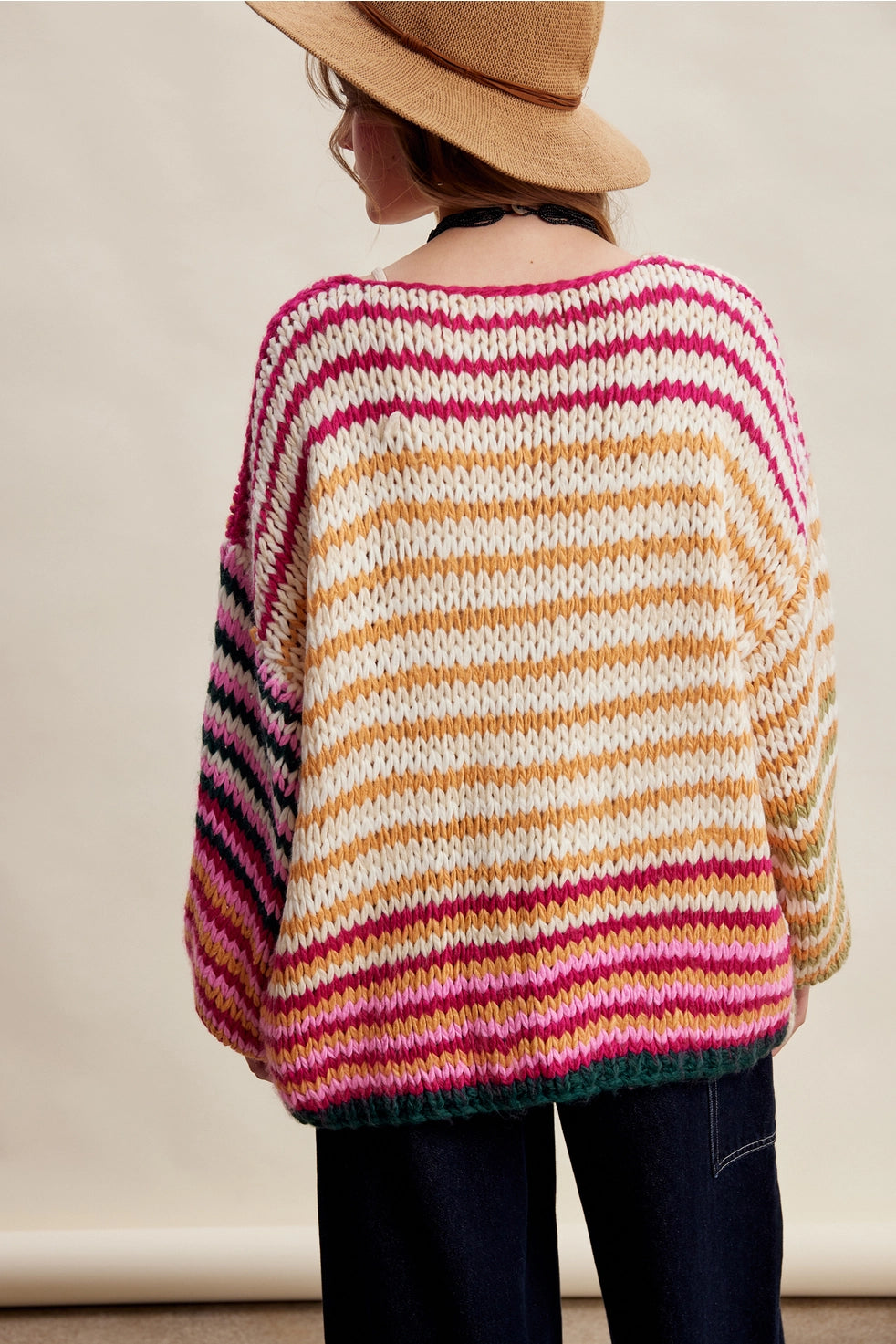 Cream Pink Multi Stripe Chunky Cardi