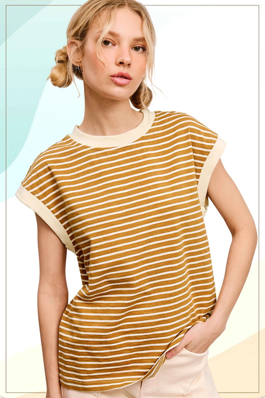 Dalgona Cap Sleeve Striped Top