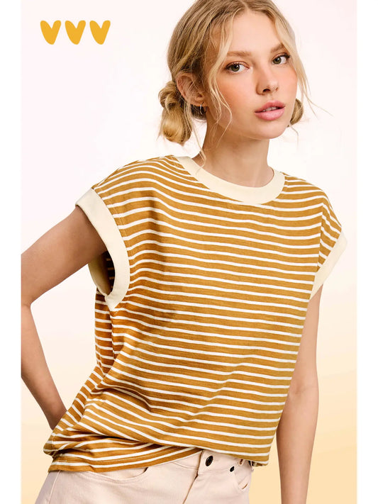 Dalgona Cap Sleeve Striped Top