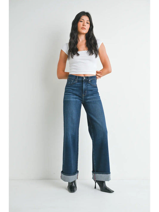 Dark Denim Cuffed Palazzo