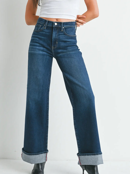 Dark Denim Cuffed Palazzo