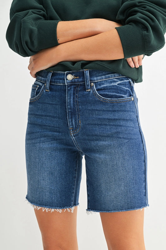 Dark Denim Raw Edge Shorts