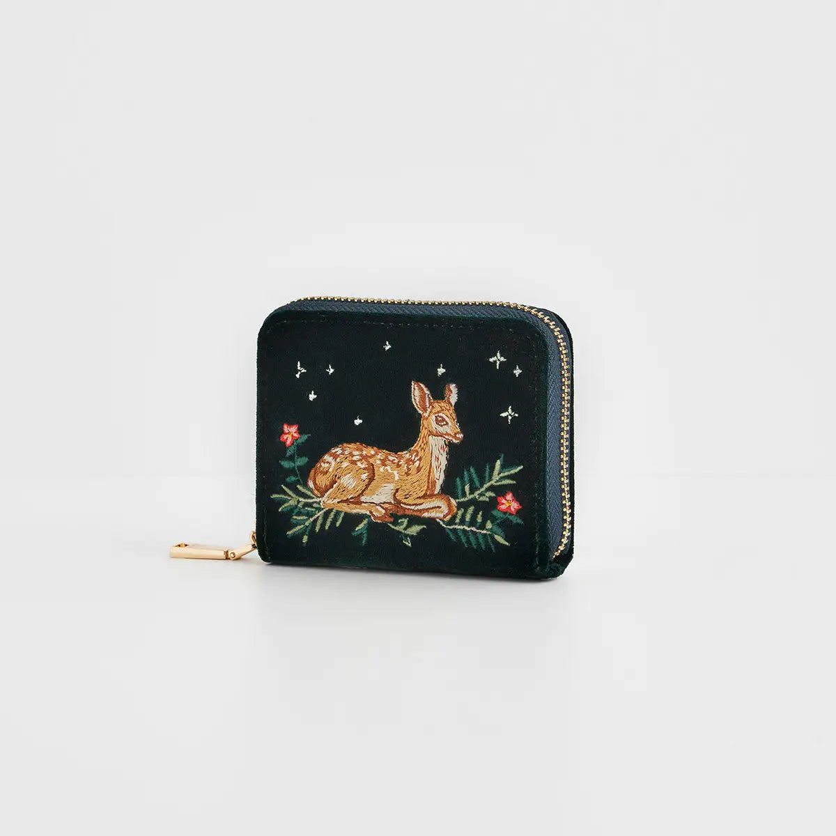 Dark Emerald Fawn Embroidered Wallet by Fable England