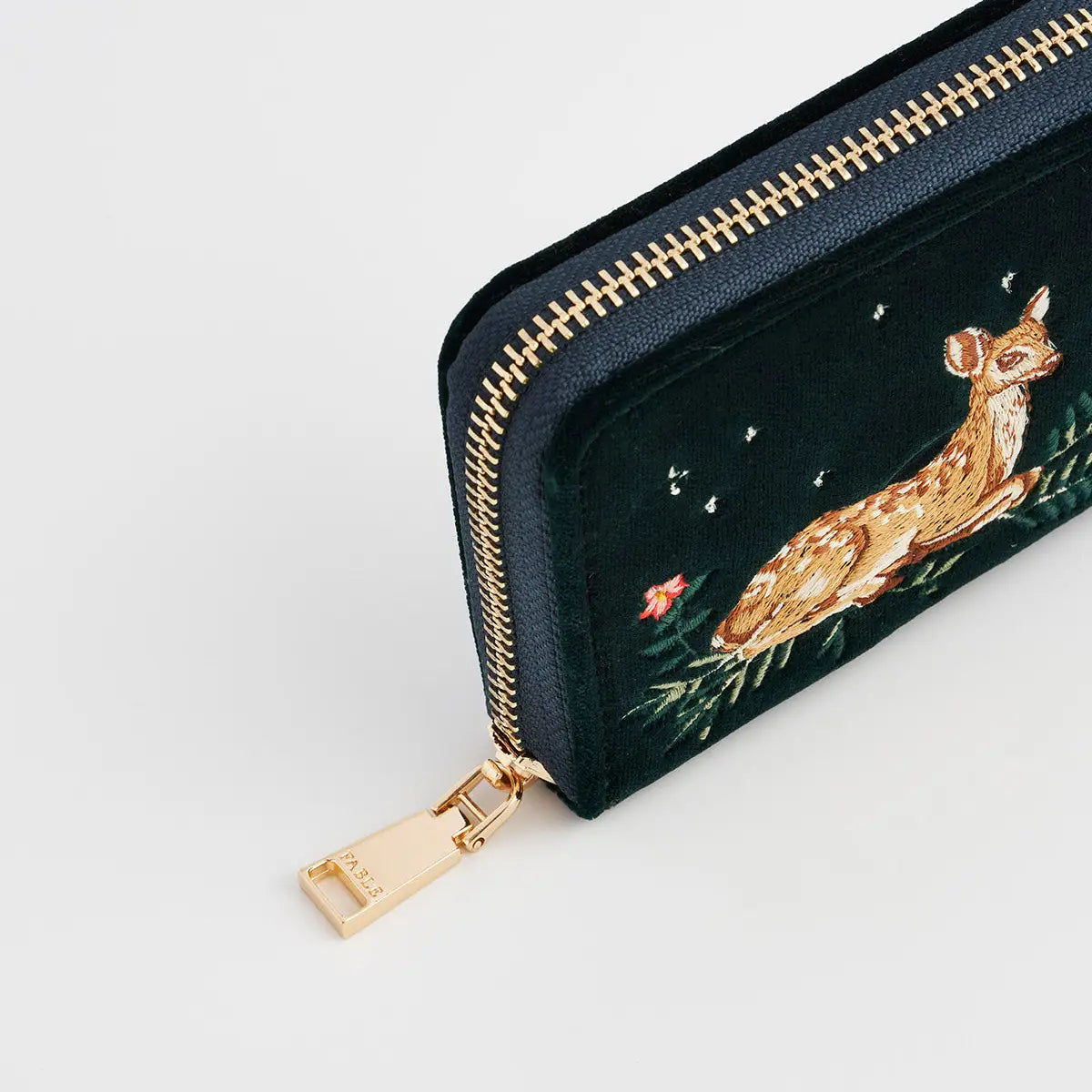 Dark Emerald Fawn Embroidered Wallet by Fable England