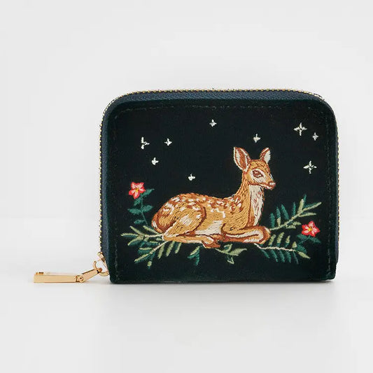 Dark Emerald Fawn Embroidered Wallet by Fable England