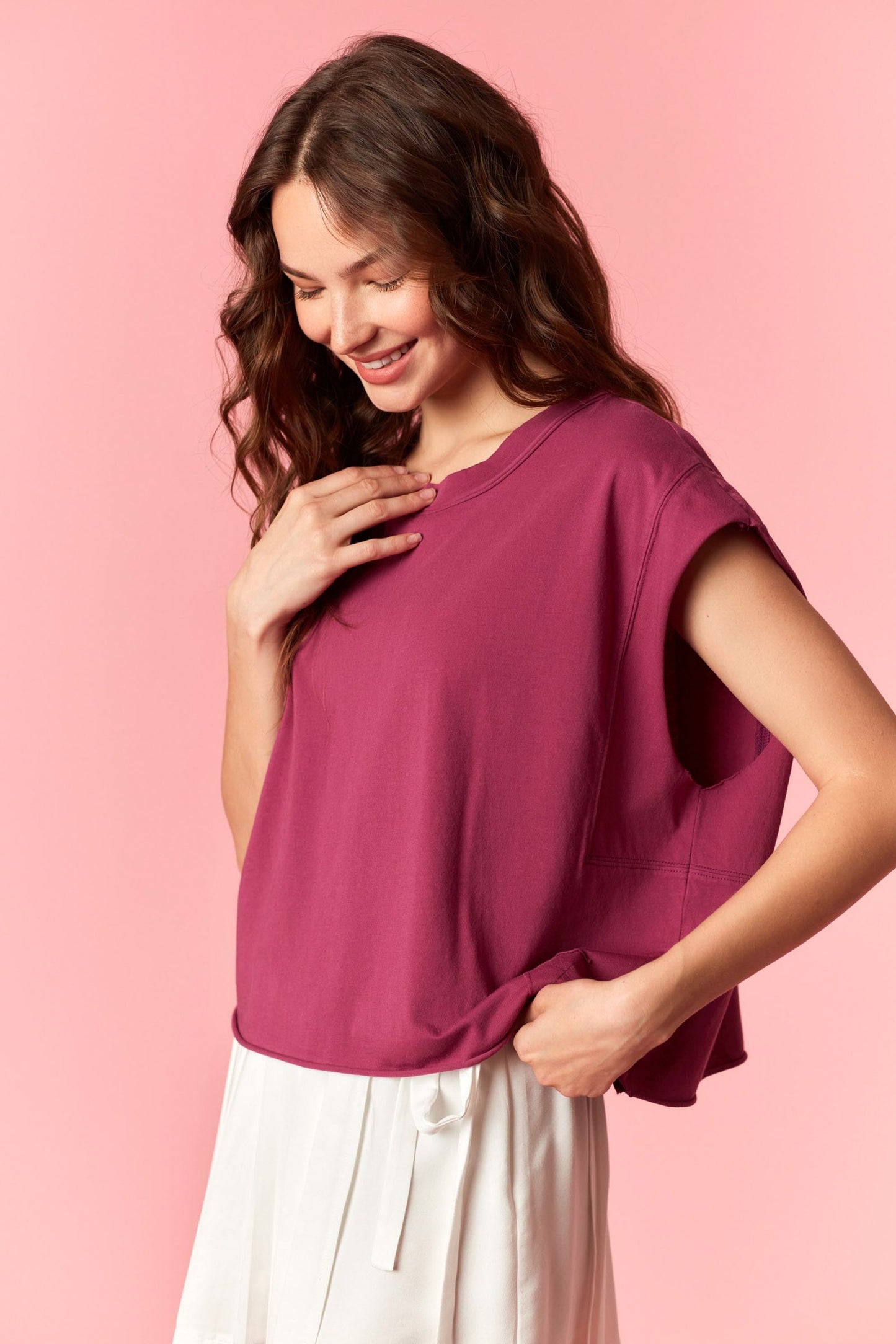 Dark Magenta Sleeveless Crop Top