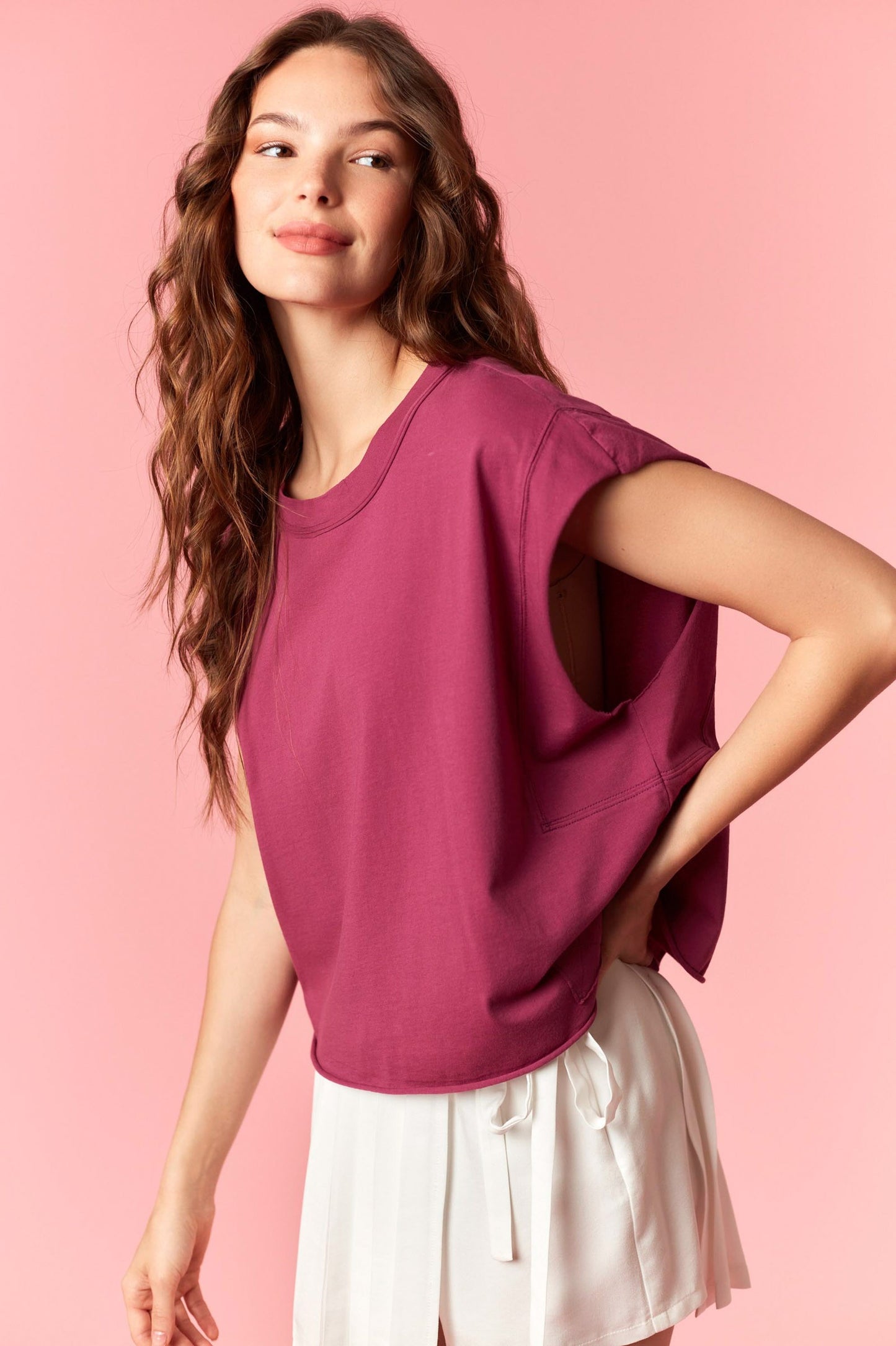 Dark Magenta Sleeveless Crop Top
