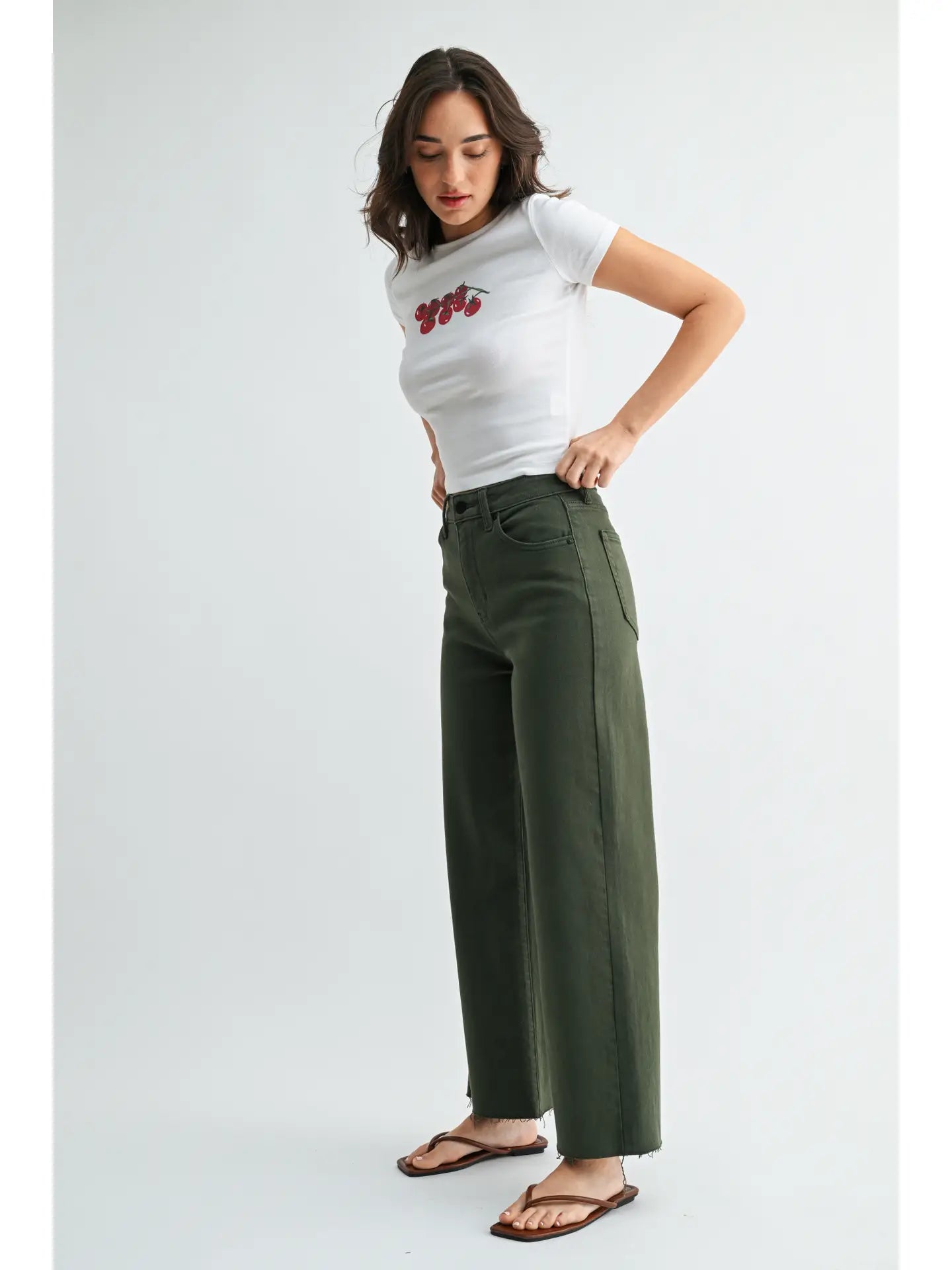 Dark Olive Wide Leg Jeans