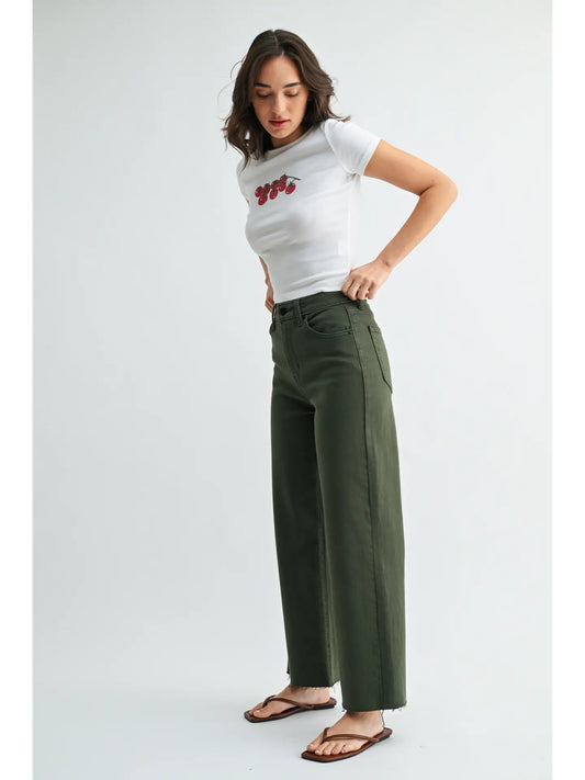 Dark Olive Wide Leg Jeans