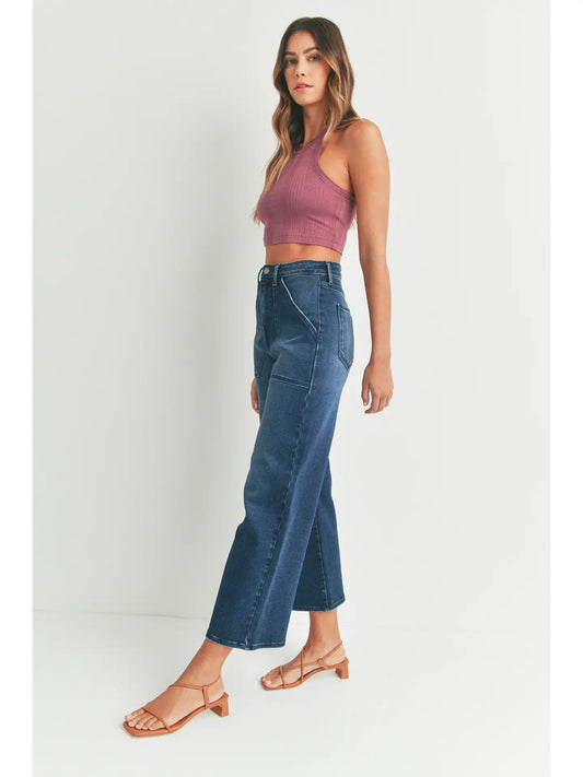 Dark Wash Denim Cargo Wide Leg