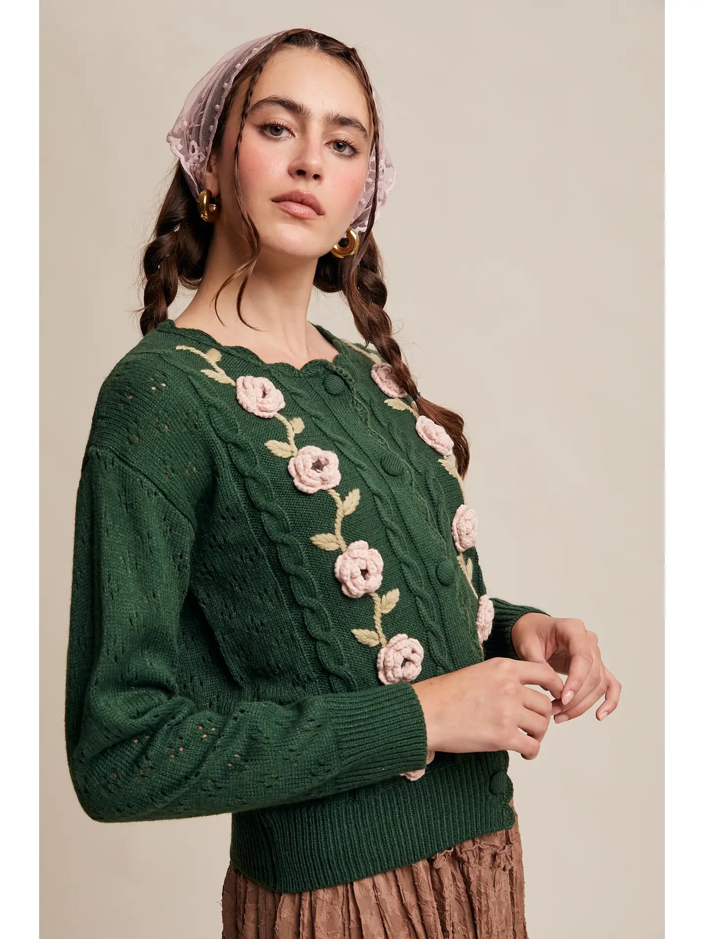 Deep Green Crochet Flower Cardigan