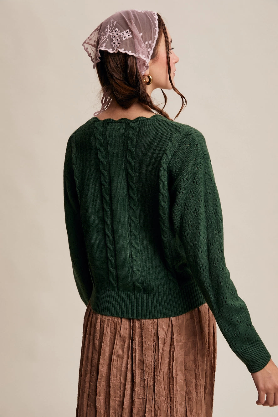 Deep Green Crochet Flower Cardigan