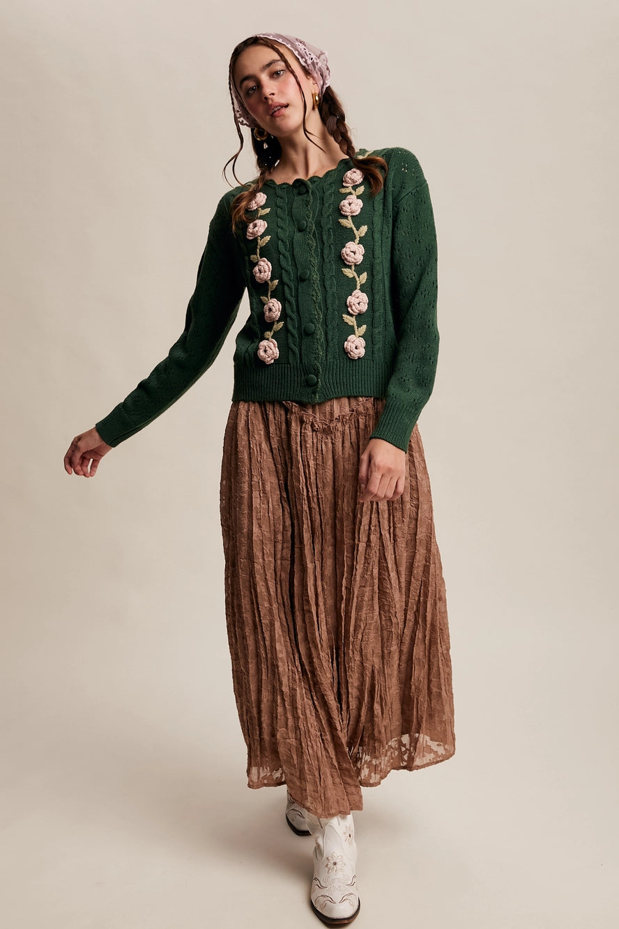 Deep Green Crochet Flower Cardigan