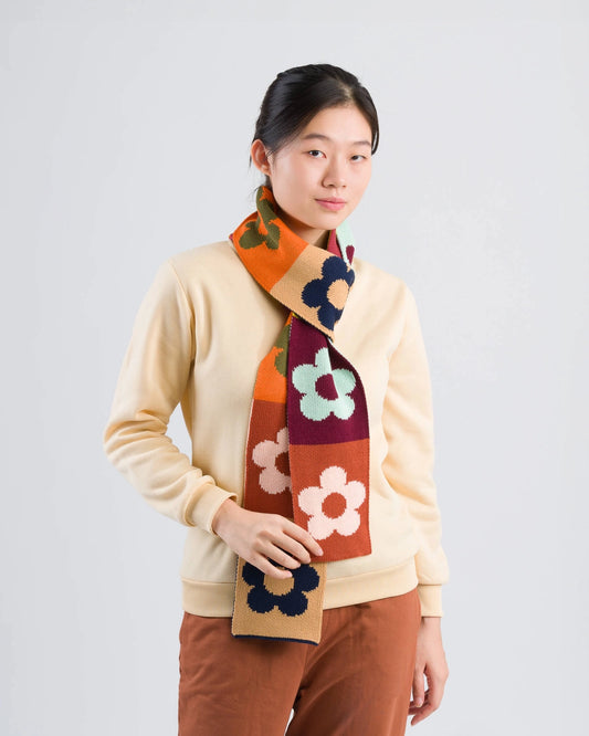 Desert Flower Block Skinny Knit Scarf