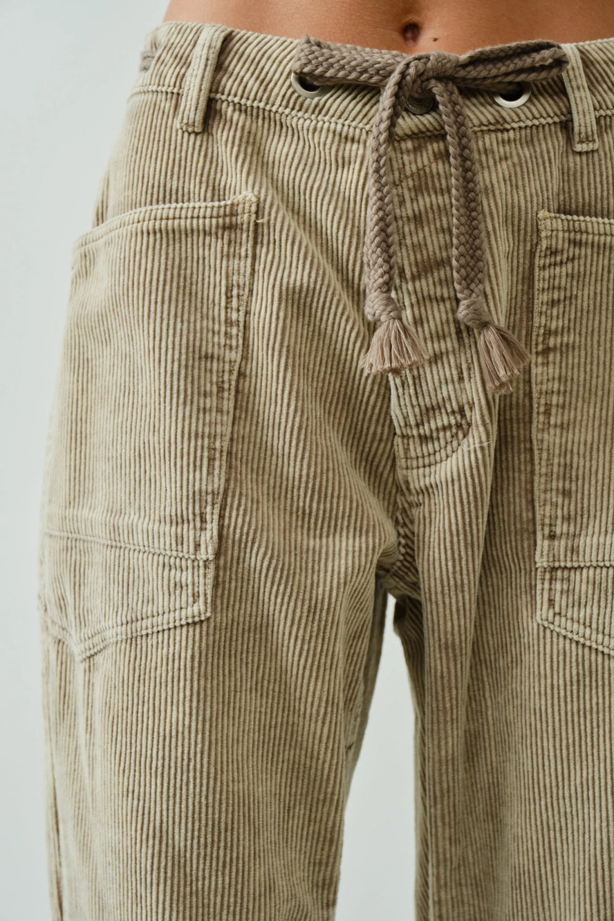 Dove Barrel Corduroy Pants with Eyelet Waist