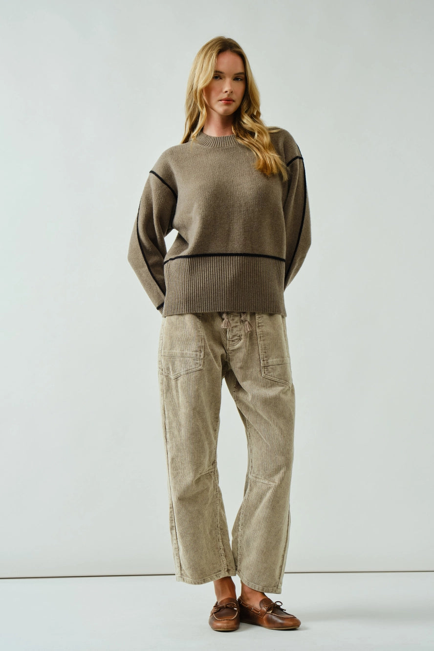 Dove Barrel Corduroy Pants with Eyelet Waist
