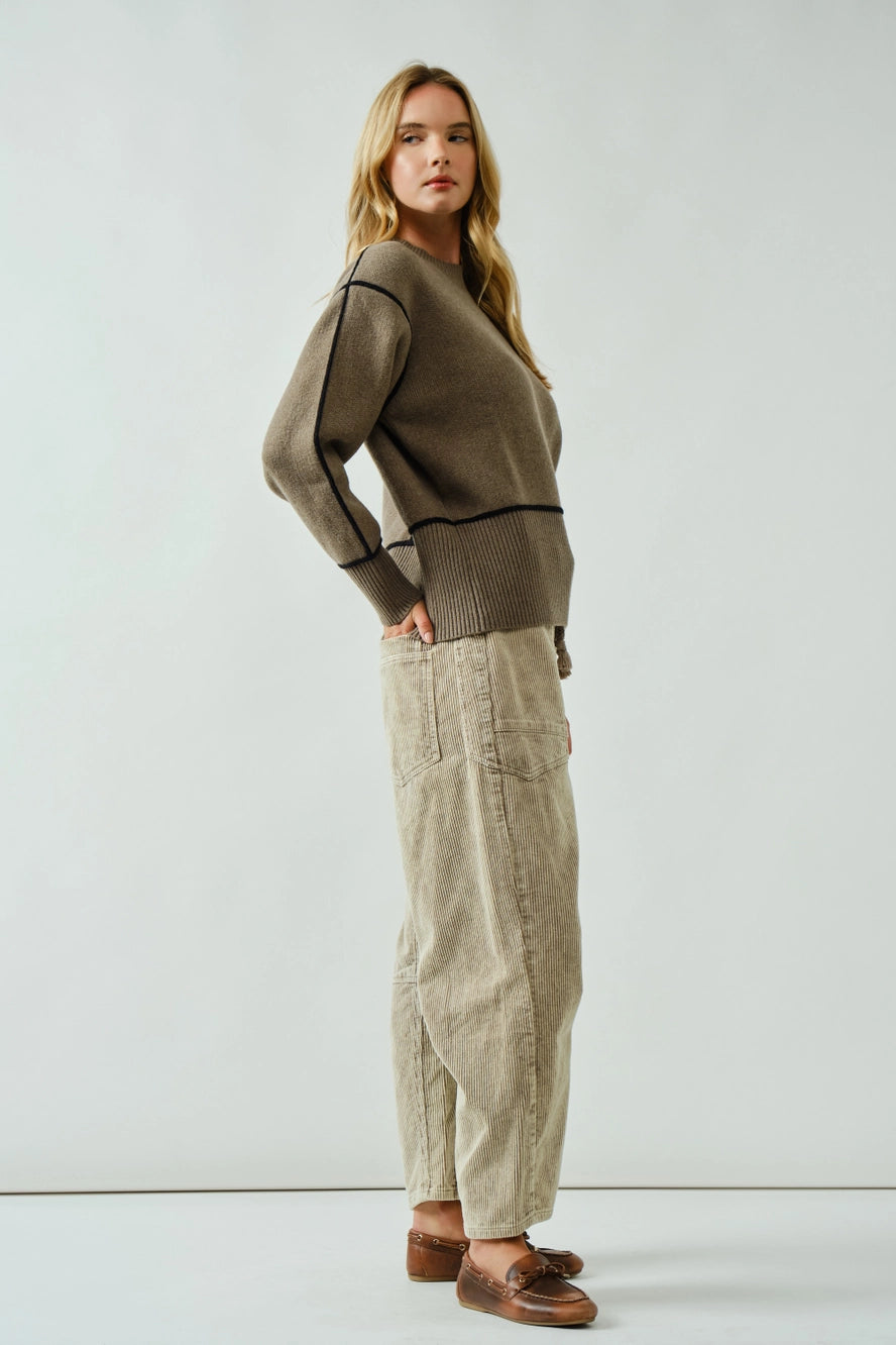 Dove Barrel Corduroy Pants with Eyelet Waist