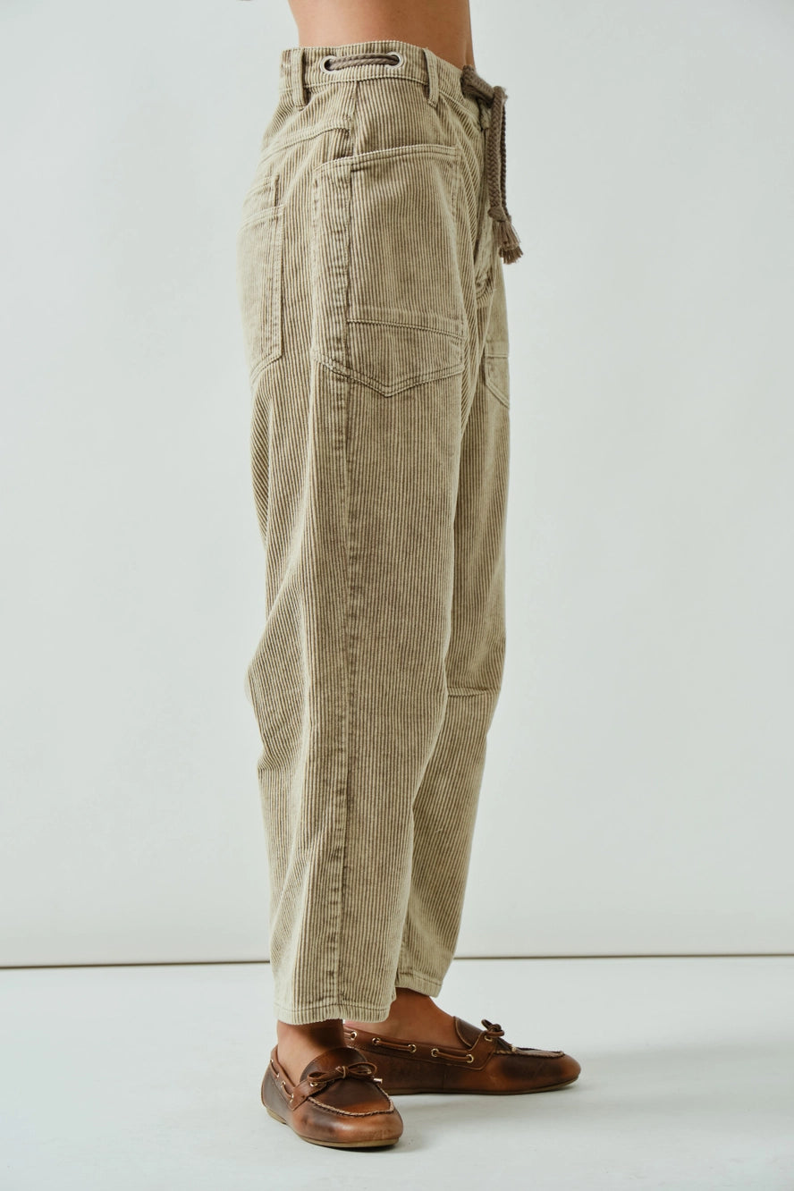 Dove Barrel Corduroy Pants with Eyelet Waist