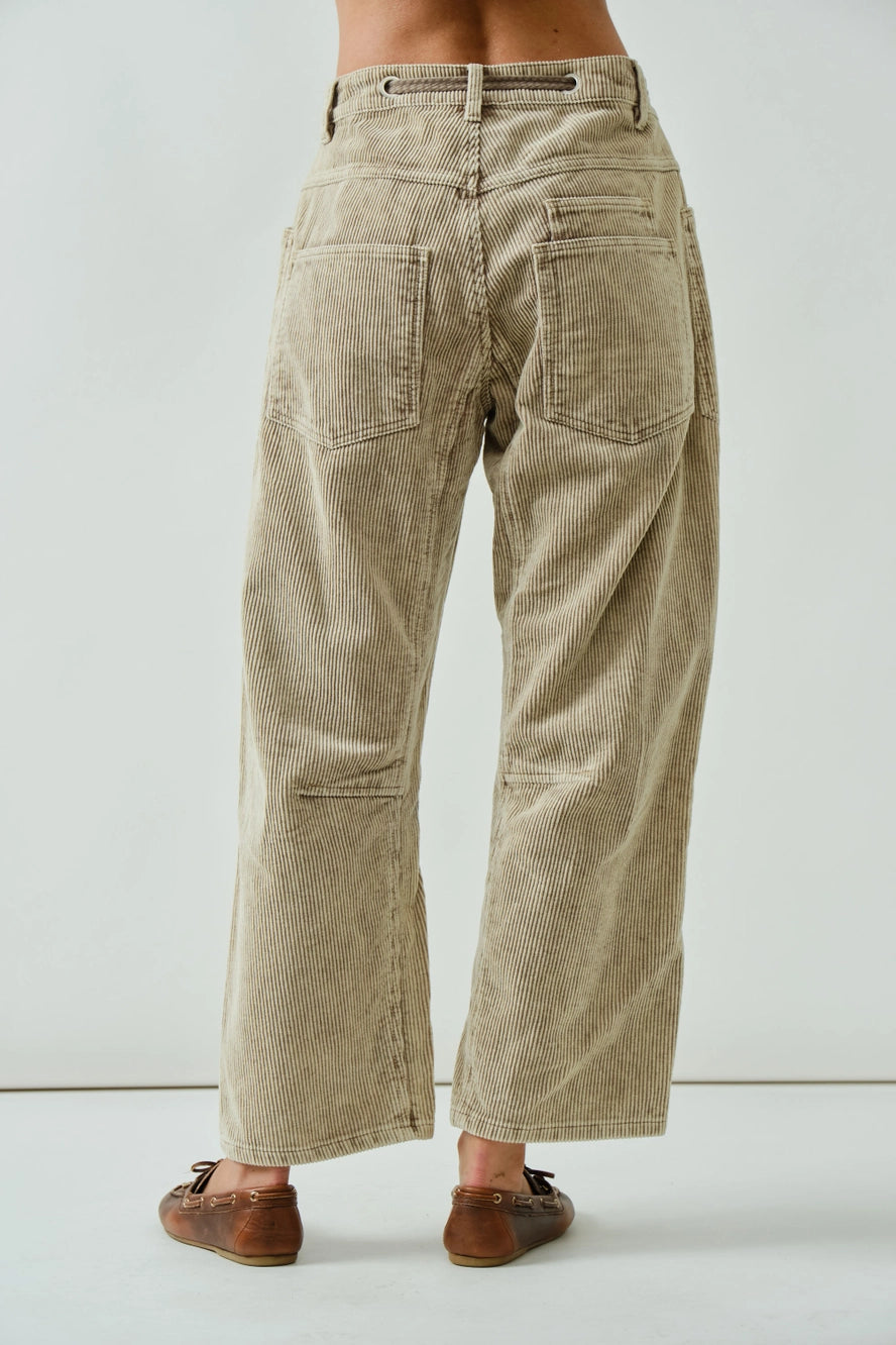 Dove Barrel Corduroy Pants with Eyelet Waist