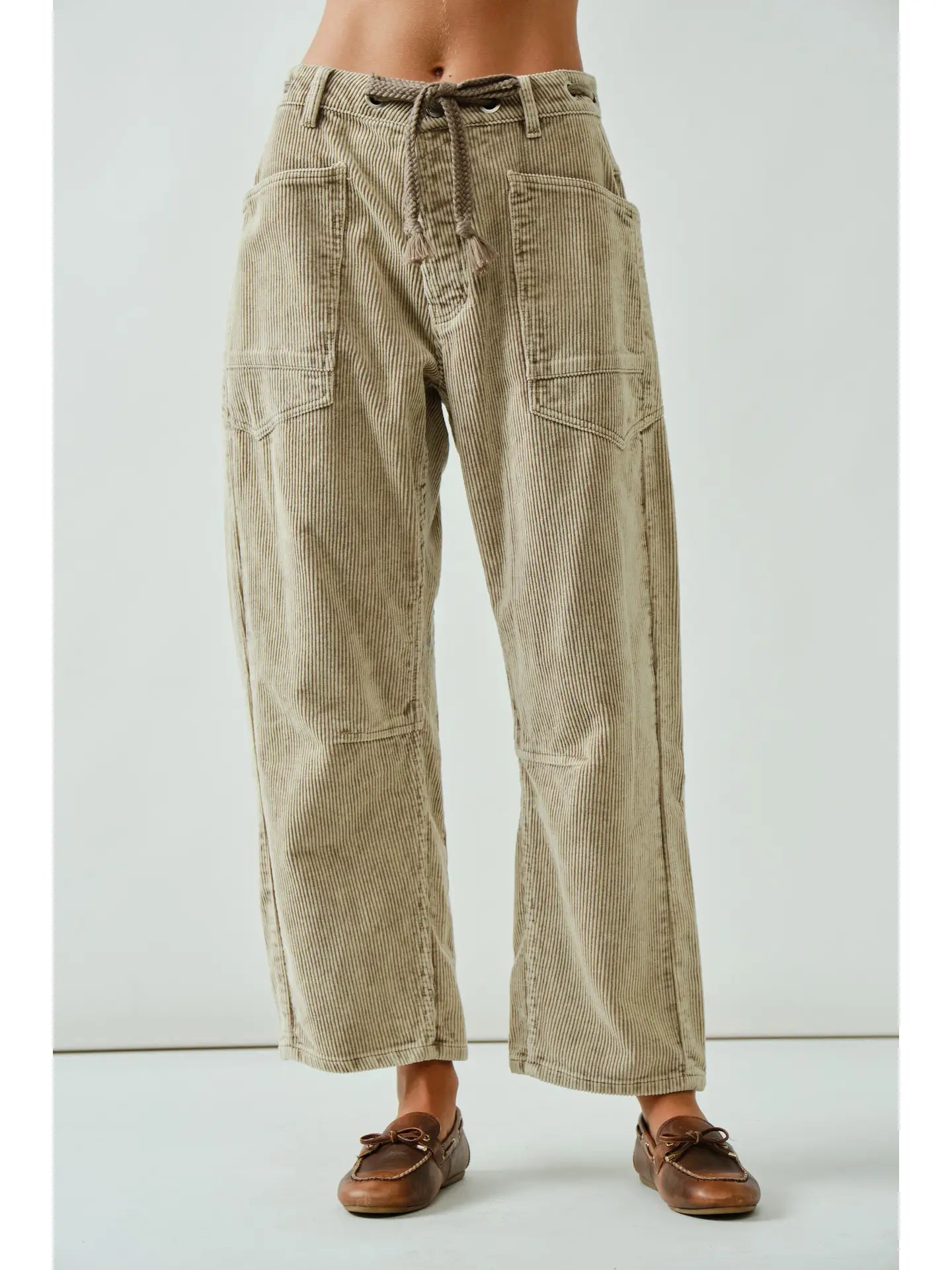 Dove Barrel Corduroy Pants with Eyelet Waist