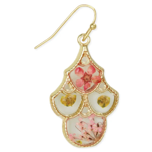 Dried Flower Gold Chandelier Earrings