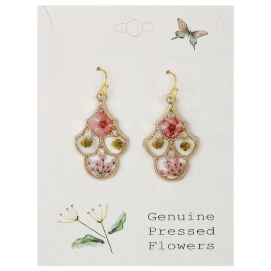 Dried Flower Gold Chandelier Earrings