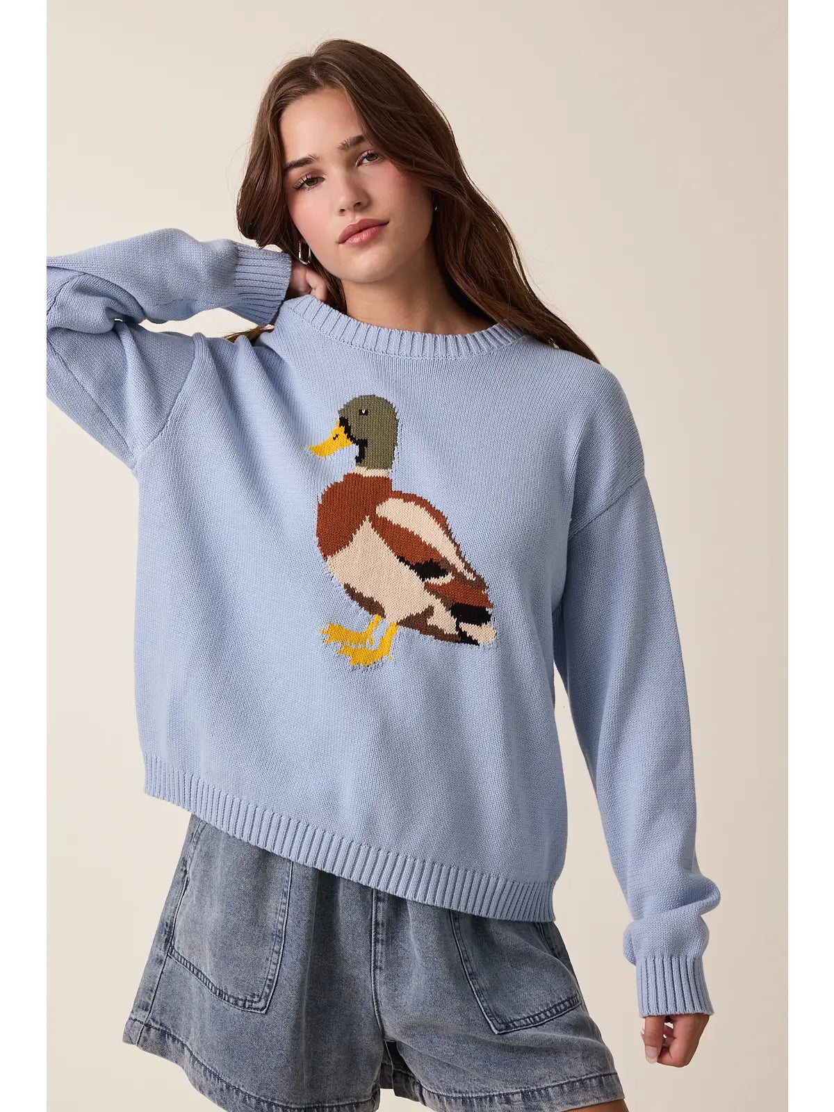 Dusty Blue Mallard Duck Sweater
