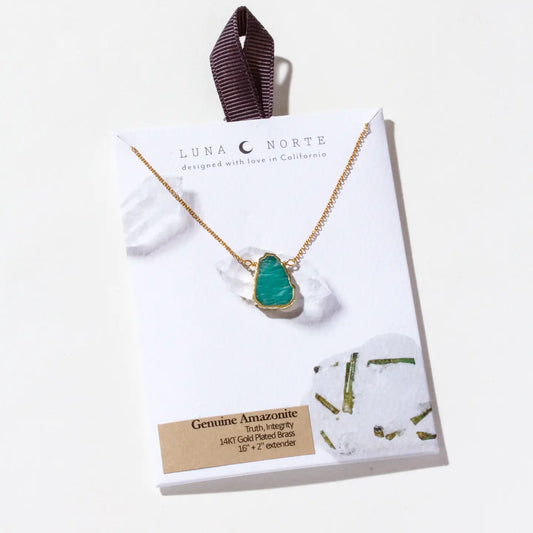Earth, Wind and Fire Genuine Stone Necklace Gold- Amazonite