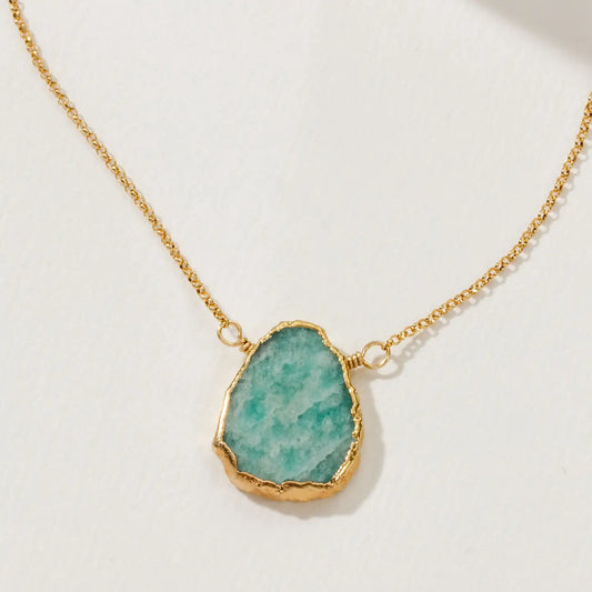 Earth, Wind and Fire Genuine Stone Necklace Gold- Amazonite