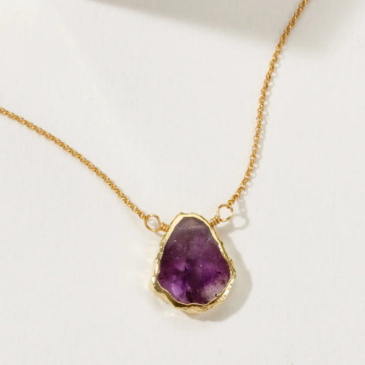 Earth, Wind and Fire Genuine Stone Necklace Gold- Amethyst