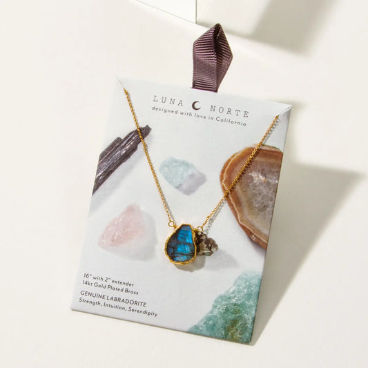 Earth, Wind and Fire Genuine Stone Necklace Gold-Labradorite