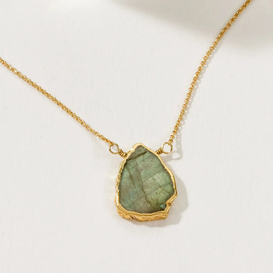 Earth, Wind and Fire Genuine Stone Necklace Gold-Labradorite