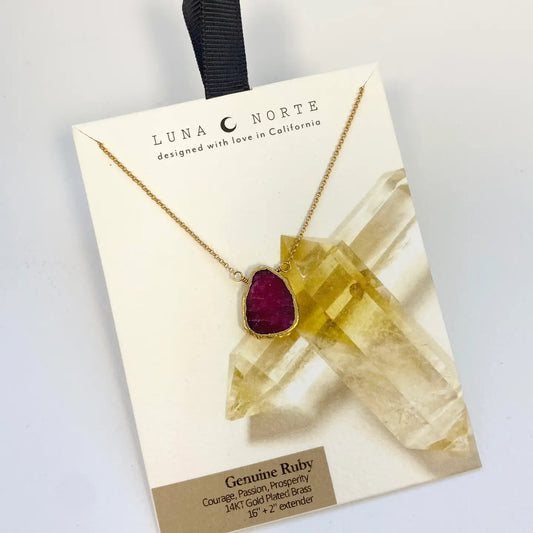 Earth, Wind and Fire Genuine Stone Necklace Gold - Ruby