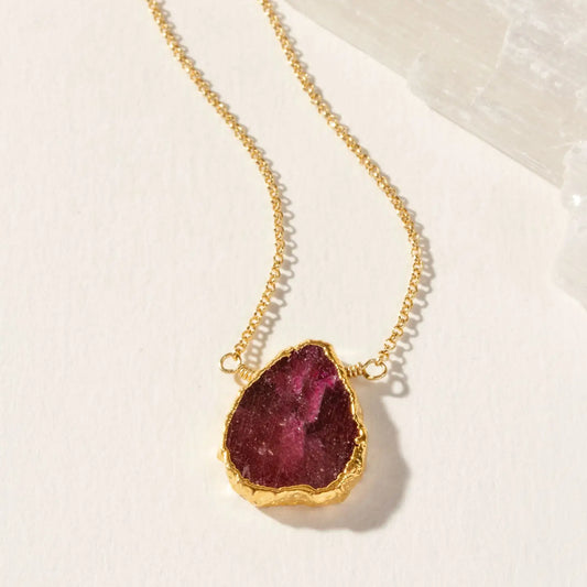 Earth, Wind and Fire Genuine Stone Necklace Gold - Ruby