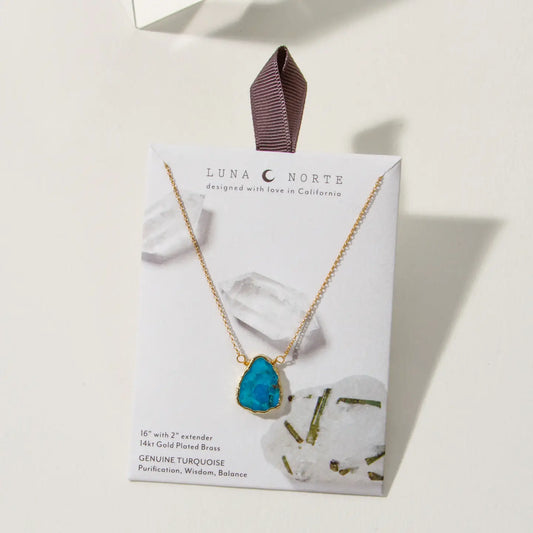 Earth, Wind and Fire Genuine Stone Necklace Gold- Turquoise