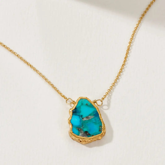 Earth, Wind and Fire Genuine Stone Necklace Gold- Turquoise